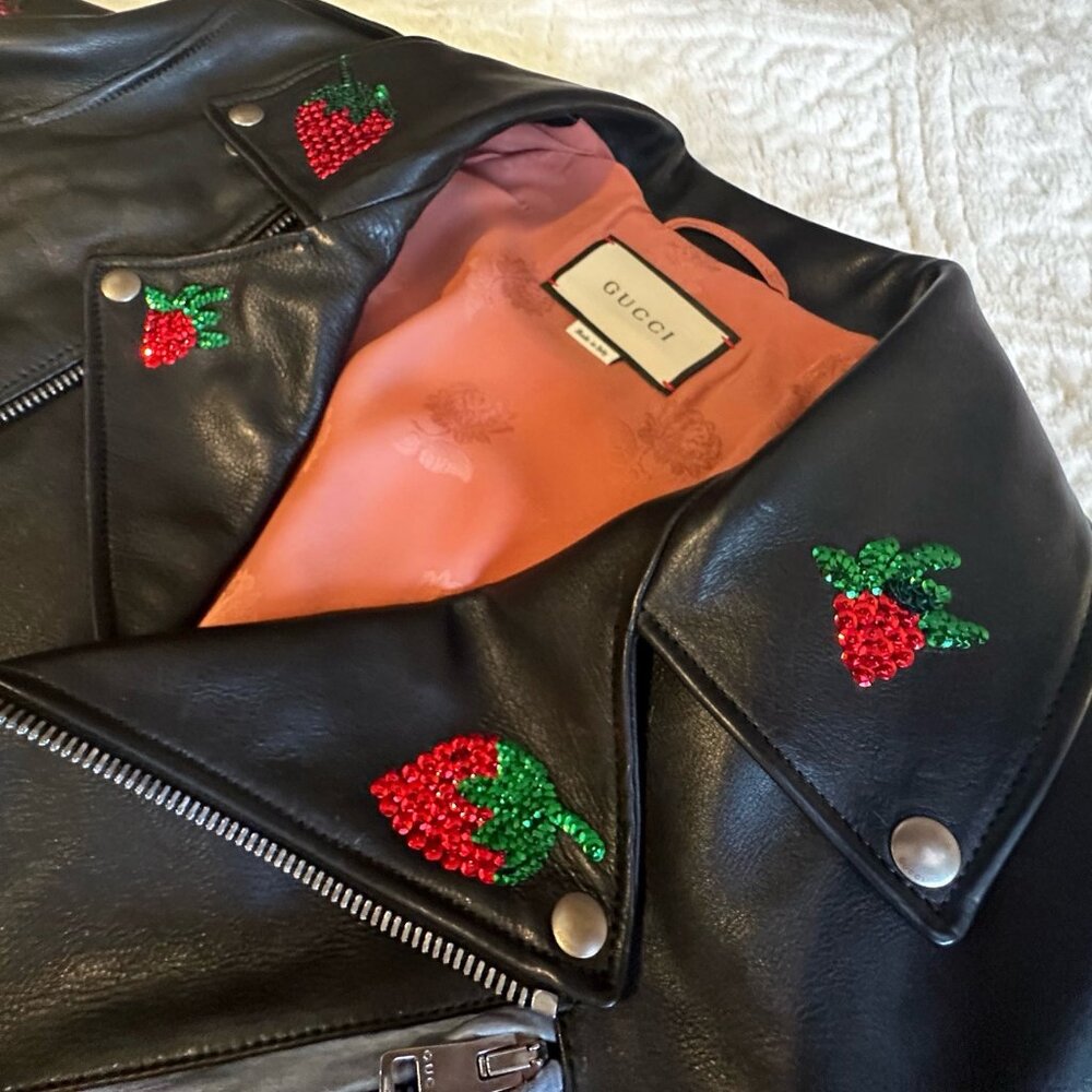 Luxurious Gucci Coat with Sequin Strawberry